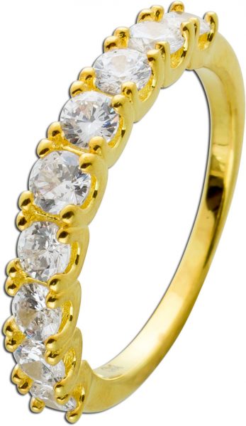 Memoire Ring Silber 925/-, vergoldet, 9 Zirkonia