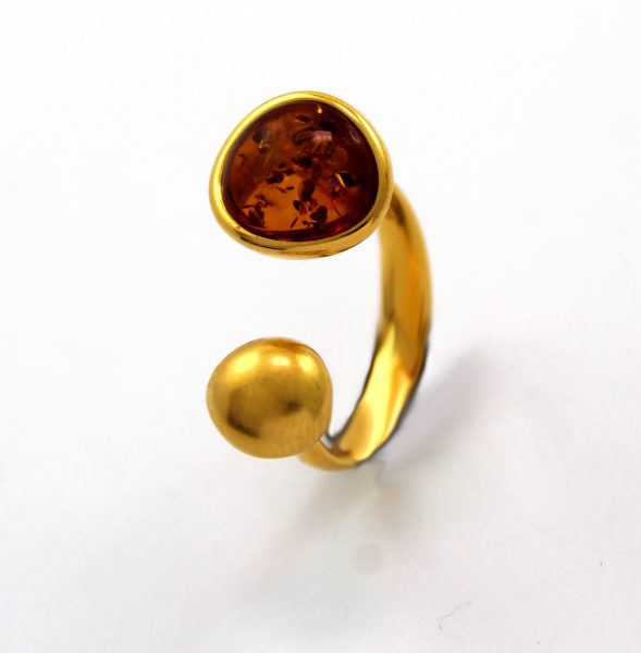 Ring Silber 925/- vergoldet mit Cognac Bernstein