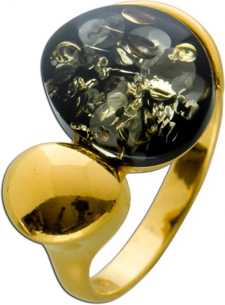 Ring Silber 925/- vergoldet mit grünen Bernstein