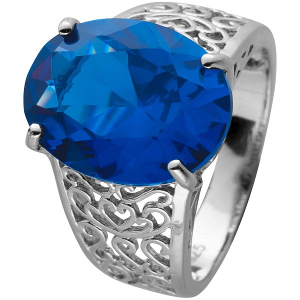 Ring Silber 925 mit einem blauen Zirkonia verspielte Ringschiene mit Öffnungen