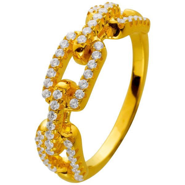 Ring Silber 925 vergoldet Kettenglieder Optik mit Zirkonia Cuban Link Chain Design