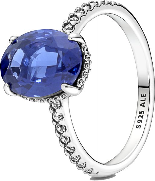 Pandora Ring 190056C01 Sparkling Statement Halo Sterling Silber 925 funkelnde Zirkonia blau leuchtender Kristall