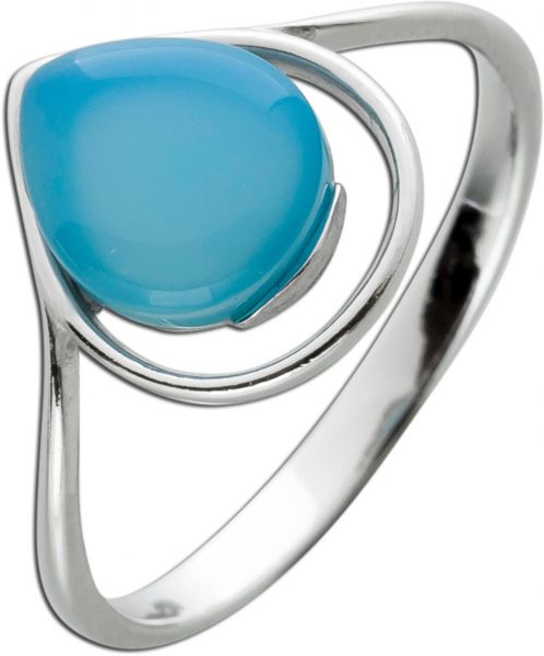Ring blauer Achat Silber 925 Cabochon 9x8mm, Ringkopf 13x11mm