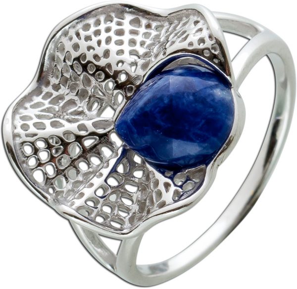 Ring blau Sodalith Silber 925 Cabochon 9x7mm, Ringkopf 17x18mm