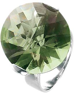 Silberring. Traumhafter Ring handgefasst in echtem Silber Sterlingsilber 925/-, mit funkelndem, echtem grünen Obsidian, hochglanzpoliert und rhodiniert (Weißgoldlook), mit leicht nach unten verjüngenden Ringschiene im Topdesign. Durchmesser ca. 20,14 mm,