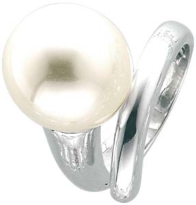 Ring aus echtem Silber Sterlingsilber 925/- hochglanz poliert mit einer schön glänzenden weißen synthetischen Perle in Markenqualität, Durchmesser der Perle 20mm. So preisgünstig wie noch nie und in absoluter Premiumqualität aus dem Hause Abramowicz – der