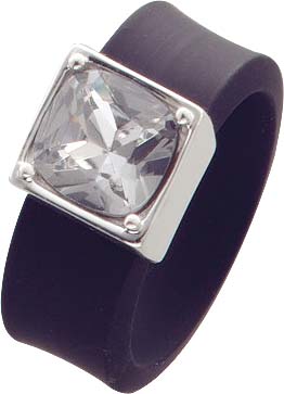 Ring aus schwarzem Kautschuk mit einem Ringkopf aus echtem Silber Sterlingsilber 925/-, besetzt mit einem klaren weißen Zirkon in der Größe 16 mm erhältlich, Ringkopfgröße 11,8 mm x 11,8 mm, Kautschuckband ca. 10 mm breit und 3 mm stark. Spitzenqualität z