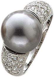 Filigran verarbeiteter Ring aus echtem Silber Sterlingsilber 925/- mit 32 funkelnden Zirkonia und einer grauen Synthetikperle (Ø ca. 11,6 mm) in Spannringoptik besetzt, in den Größen 16-20 mm erhältlich. Spitzenqualität zum Schnäppchenpreis von Deutschlan