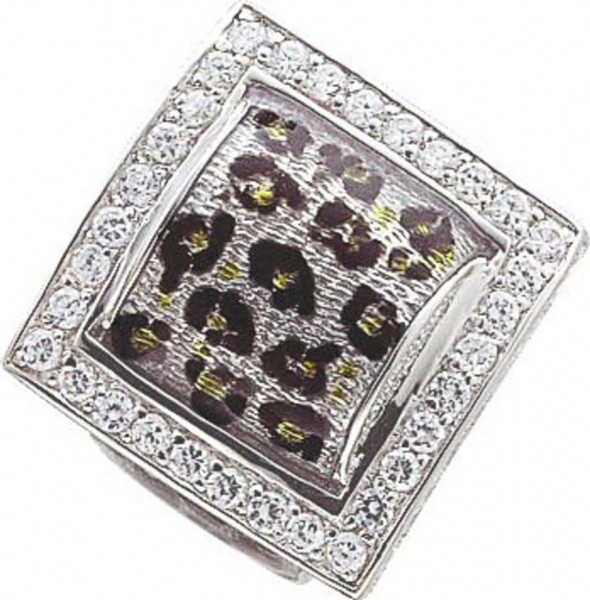 Ring aus Silber Sterlingsilber im Leopardenlook emailliert, mit 66 weißen Zirkonia besetzt., erhältlich in der Größe 16 mm. Spitzenqualität zum Schnäppchenpreis aus dem Hause Abramowicz, dem Juwelier Ihres Vertrauens seit 1949, aus Stuttgart, Rotebühlstr.
