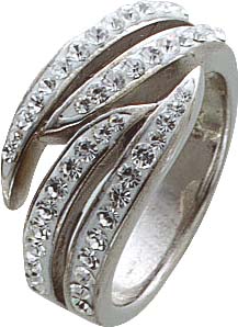 Silber-Ring. Traumhafter Ring aus echtem Silber Sterlingsilber 925/- besetzt mit brillantfunkelnden weißen Kristallstrassteinen, rhodiniert und hochglanzpoliert  im angesagten Swarovski-Look. Ringkopfbreite ca. 21,2 mm, Breite ca. 4,3 mm, Stärke ca. 1,2 m