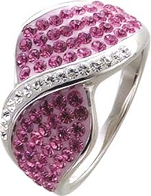 Ring in Silber Sterlingsilber 925/- ca. 97 weiße und rosafarbene Kristallstrasssteine
