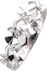 Ring aus Silber Sterlingsilber 925/- mit abstehenden Blüten am Ringkopf. Die gleichbleibende Ringschiene ist hochglanzpoliert, ca. 2,5 mm breit und 0,8 mm stark. Der Ring ist in den Größen 16-20 mm erhältlich. Spitzenqualität zu Toppreisen aus dem Hause A