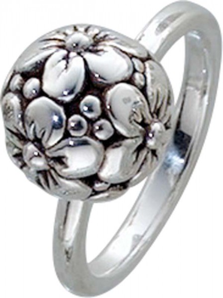 Ring aus Silber Sterlingsilber 925/–.Breite ca. 2 mm. Die Oberfläche ist mit wunderschönen Blumenmuster verziert, rhodieniert, hochglanz poliert und teilweise geschwärzt.  Ring erhältlich in den Größen 16-20mm in feiner Juweliersqualität vom Schmuckprofi