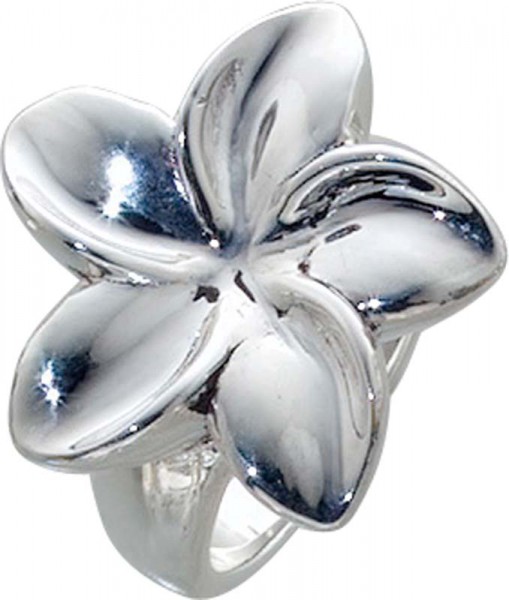 Silberring aus echtem 925/- Silber Sterlingsilber in Blütenform rhodiniert (Weissgoldlook), oxydiert und hochglanzpoliert. Durchmesser Blüte ca. 2,3cm, Stärke ca. 1,0mm, Breite: ca. 4,00mm.  Ring erhältlich in den Größen 16-20mm in feiner Juweliersqualitä