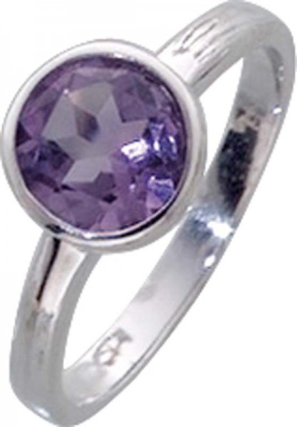 Ring in Silber Sterlingsilber 925/- mit einem echten Amethyst, Durchmesser 11mm, poliert und rhodiniert mit gleichbleibender Ringschiene 2mm breit. Ein hübscher Ring zum Knüllerpreis, für alle die das Besondere lieben.