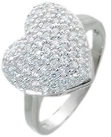 Ring aus Silber Sterlingsilber 925/-, Ringkopf in Form eines Herzens ca. 14,7 x 15,3 mm, besetzt mit 68 wunderschön funkelnden weißen Zirkonia. Der Ring ist rhodiniert (Weißgoldoptik), hochglanzpoliert und in den Größen 16-20 mm erhältlich. Die Ringschien