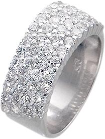 Ring aus echtem Silber Sterlingsilber 925/-  mit ca. 48 weißen funkelnden Zirkoniasteinen.  Breite ca. 8mm und Stärke ca. 2,6mm. Die Oberfläche ist rhodiniert und poliert. Zum Dauertiefpreis von Abramowicz/Stuttgart